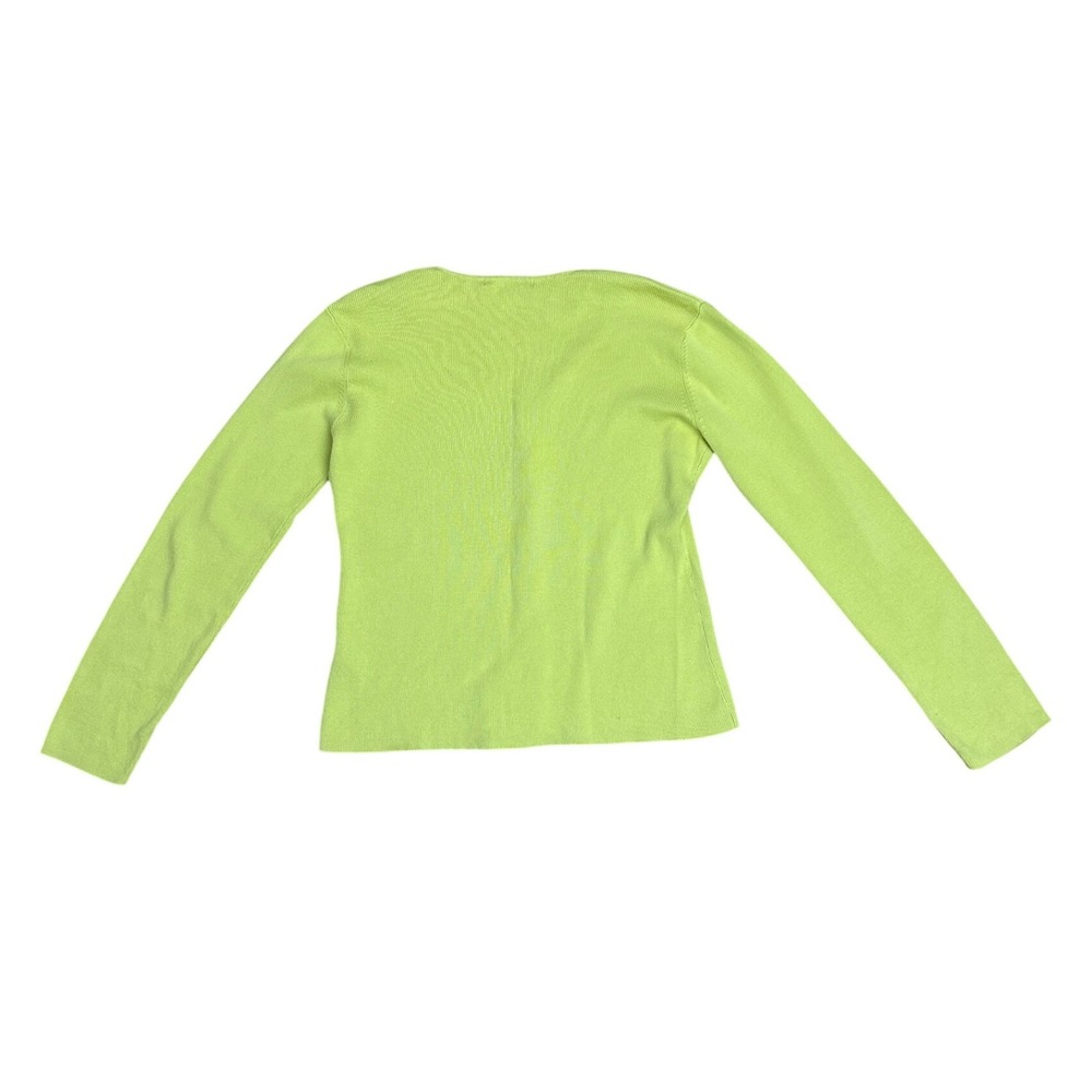 Citrine Yellow Green Scalloped Ribbed Cotton Cardigan Medium Coastal preppy - Picture 2 of 6
